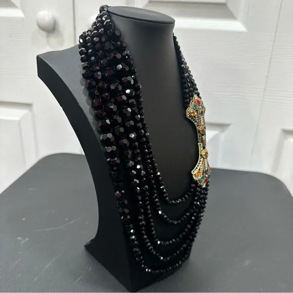 Heidi Daus  "Age of Elegance" Art Deco Black Beaded Necklace with Clasp - Picture 13 of 15